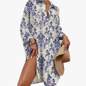 Swimsuit Cover Up Blouse Button Down Shirt Dress